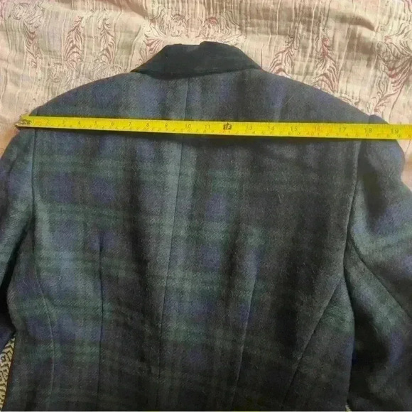 Vtg 80s 90s David N Blackwatch Plaid Wool And Velvet Blazer - Size 14 - Picture 10 of 11